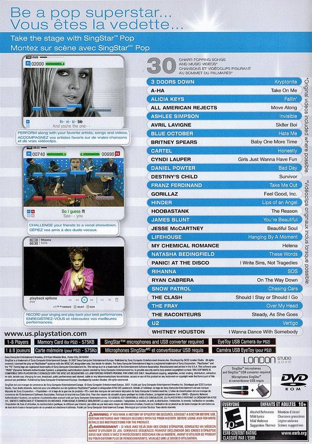 
SingStar: Pop | PlayStation 2 | back cover 1 | Region: North America | Source: LaunchBox