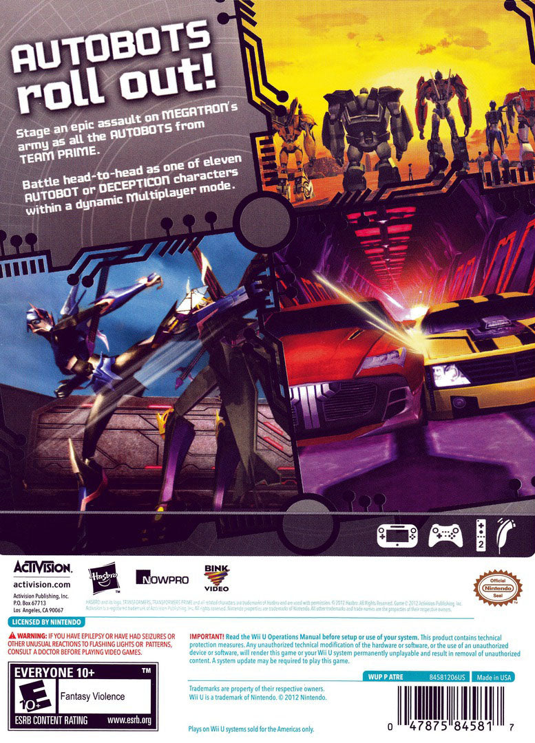 
Transformers Prime: The Game | Wii U | back cover 1