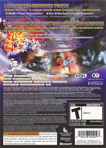 
Dynasty Warriors: Strikeforce | Xbox 360 | back cover 1 | Region: North America | Source: LaunchBox