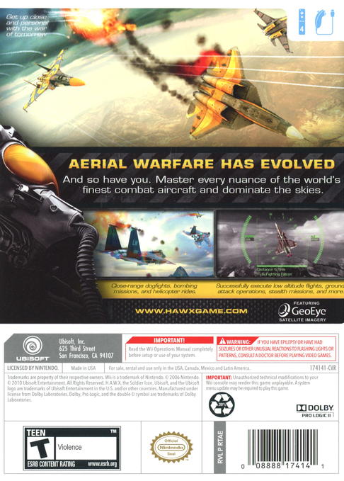 
Tom Clancy's H.A.W.X 2 | Wii | back cover 1