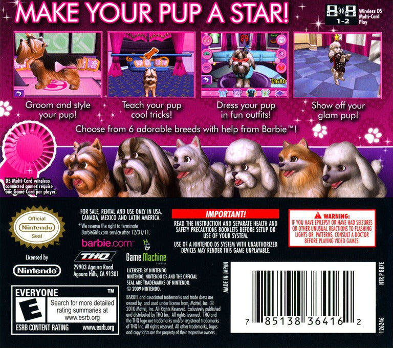 Barbie: Groom and Glam Pups | Nintendo DS | back cover 1