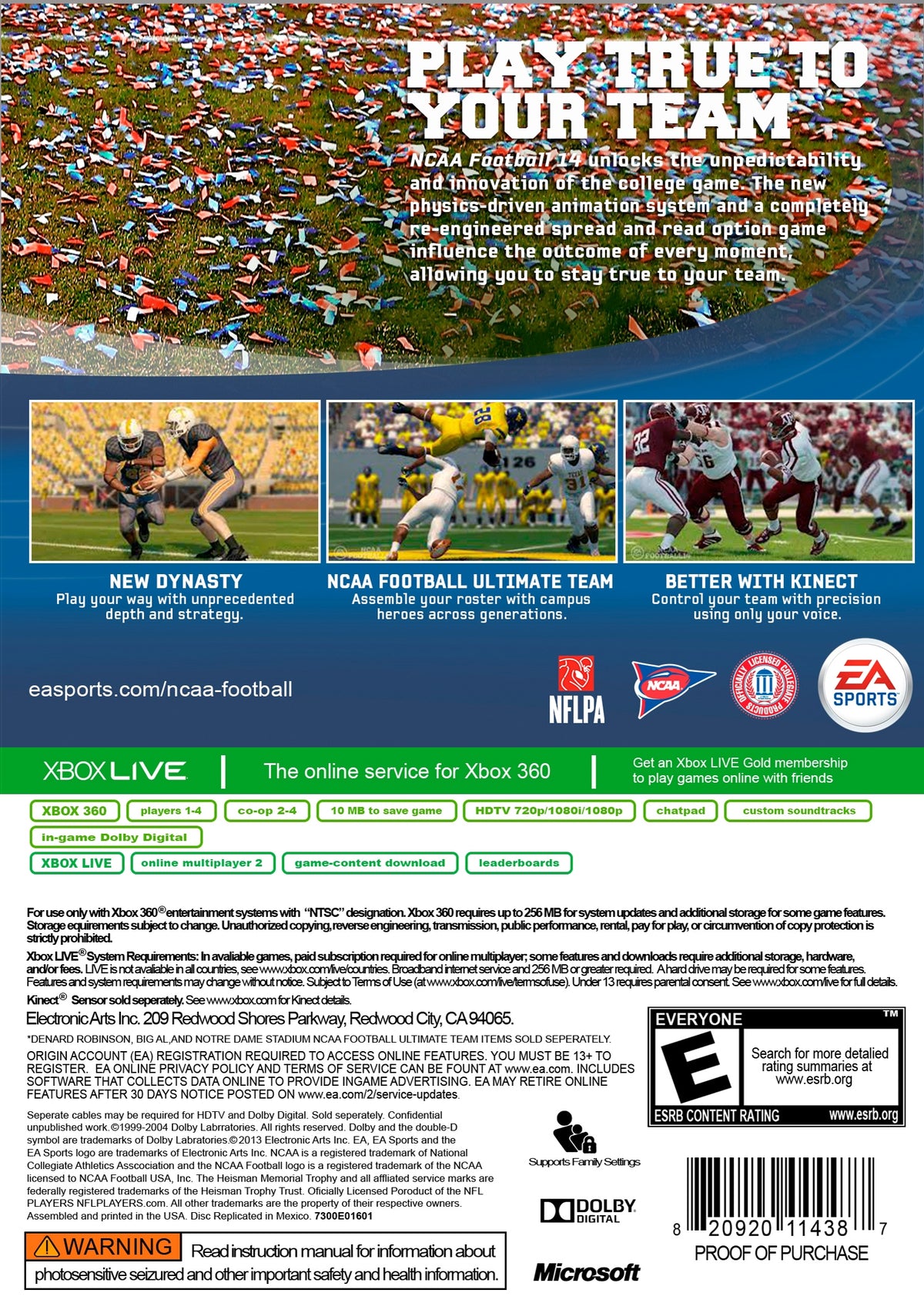 
NCAA Football 14 | Xbox 360 | back cover 1 | Region: North America | Source: LaunchBox