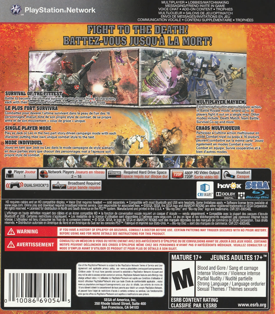 Anarchy Reigns | PlayStation 3 | back cover 1 | Region: North America | Source: LaunchBox
