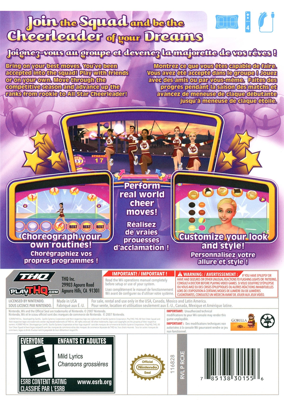 All Star Cheer Squad | Wii | back cover 1 | Region: North America | Source: LaunchBox