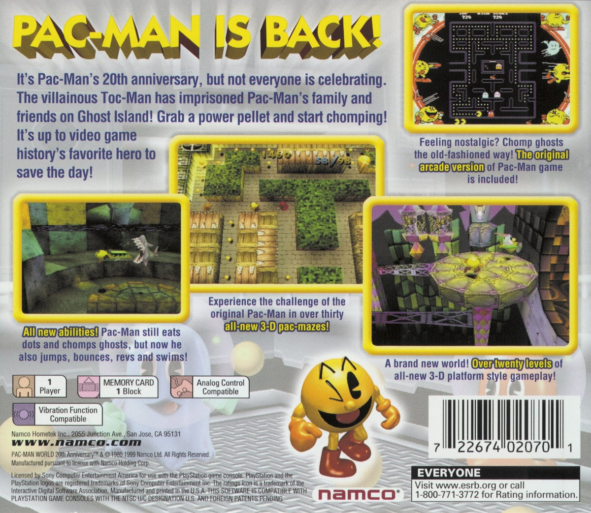 Pac-Man World | PlayStation | back cover 1 | Region: North America | Source: LaunchBox