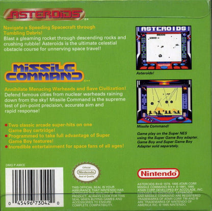 
Arcade Classic 1: Asteroids / Missile Command | Game Boy | back cover 1
