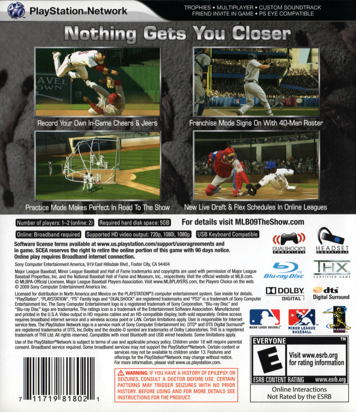 
MLB 09: The Show | PlayStation 3 | back cover 1 | Region: North America | Source: LaunchBox