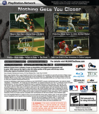 
MLB 09: The Show | PlayStation 3 | back cover 1 | Region: North America | Source: LaunchBox