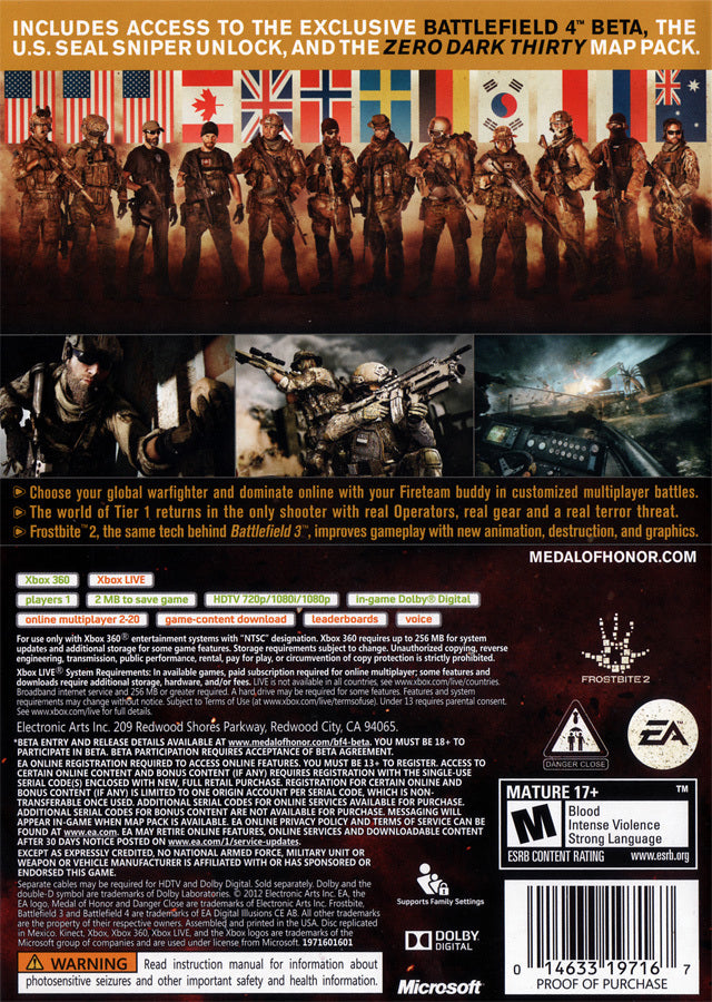 
Medal of Honor: Warfighter | Xbox 360 | back cover 1 | Region: North America | Source: LaunchBox