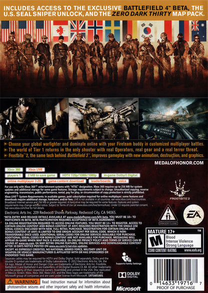 
Medal of Honor: Warfighter | Xbox 360 | back cover 1 | Region: North America | Source: LaunchBox