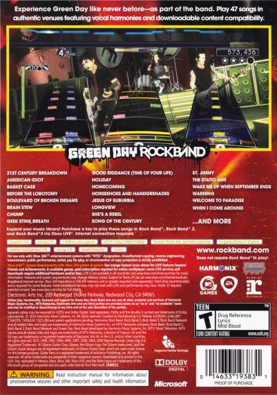 
Green Day: Rock Band | Xbox 360 | back cover 1