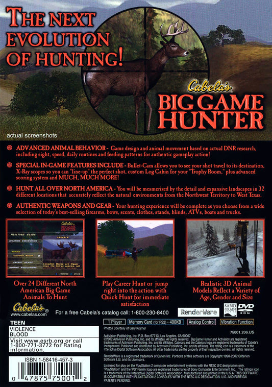 
Cabela's Big Game Hunter | PlayStation 2 | back cover 1 | Region: North America | Source: LaunchBox
