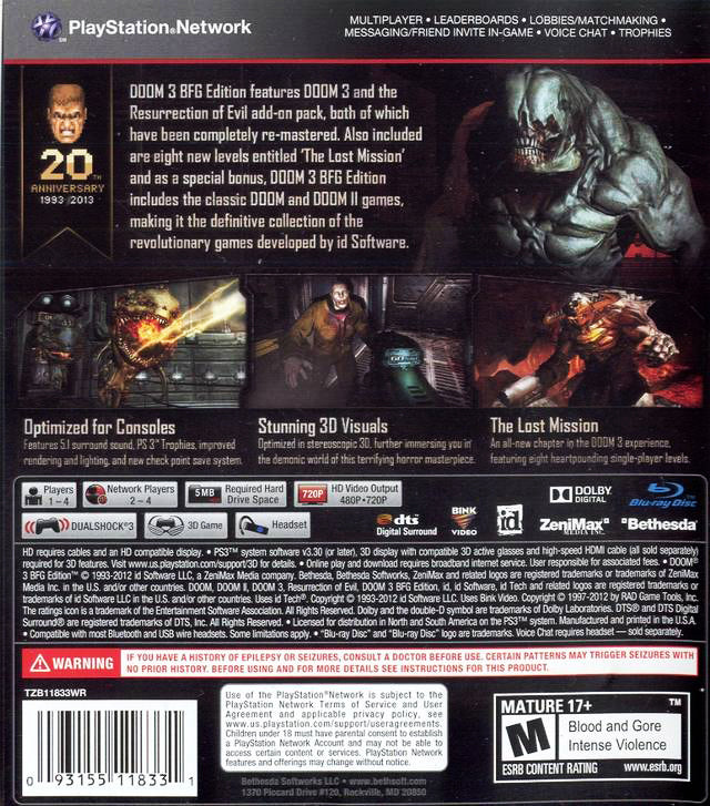 
Doom 3: BFG Edition | PlayStation 3 | back cover 1 | Region: North America | Source: LaunchBox