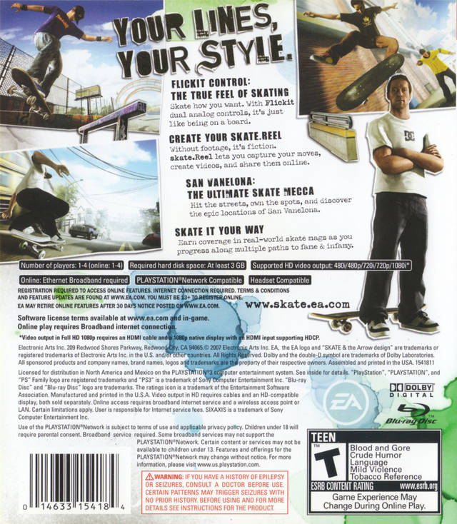 skate. | PlayStation 3 | back cover 1