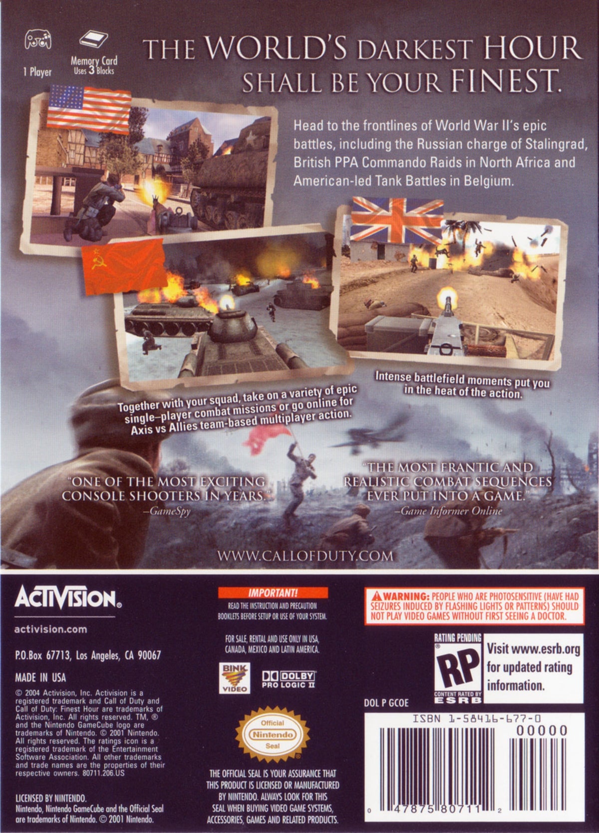 
Call of Duty: Finest Hour | GameCube | back cover 1
