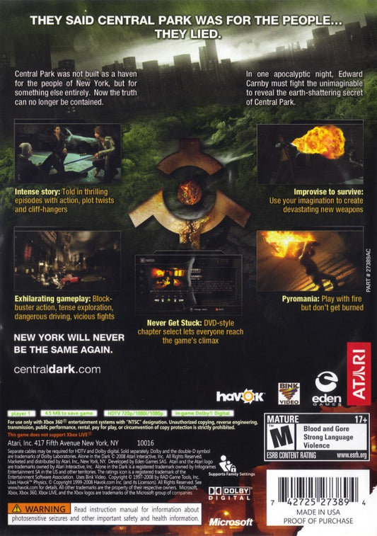 
Alone in the Dark | Xbox 360 | back cover 1 | Region: North America | Source: LaunchBox