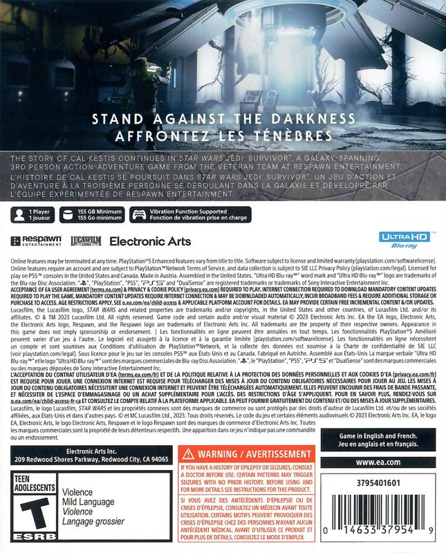 Star Wars Jedi: Survivor | PlayStation 5 | back cover 1