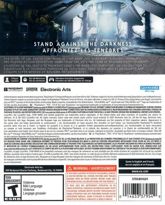 
Star Wars Jedi: Survivor | PlayStation 5 | back cover 1 | Region: North America | Source: LaunchBox
