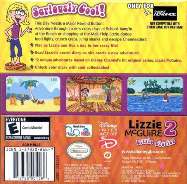 
Lizzie McGuire 2: Lizzie Diaries | Game Boy Advance | back cover 1