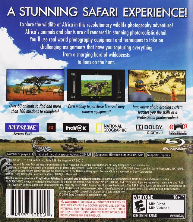 Afrika | PlayStation 3 | back cover 1 | Region: North America | Source: LaunchBox
