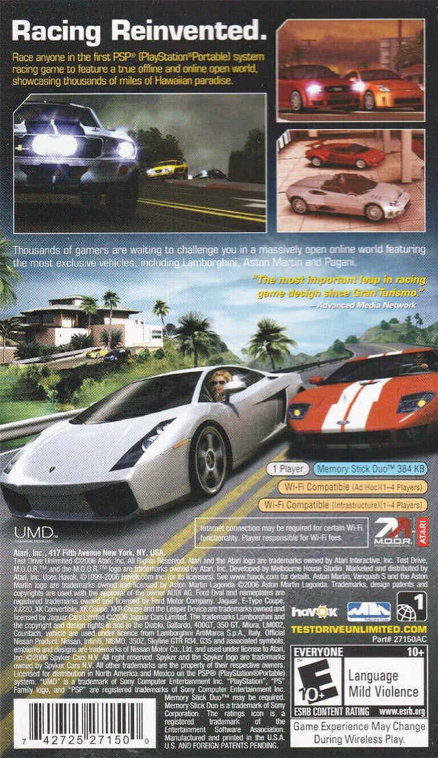 Test Drive Unlimited | PSP | back cover 1
