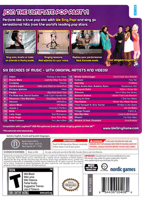 
We Sing: Pop! | Wii | back cover 1