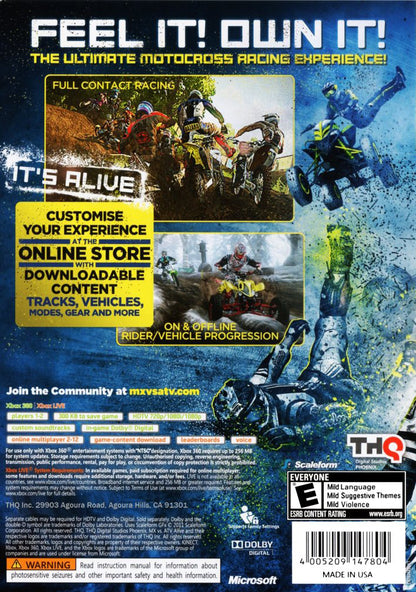
MX vs. ATV Alive | Xbox 360 | back cover 1 | Region: North America | Source: LaunchBox