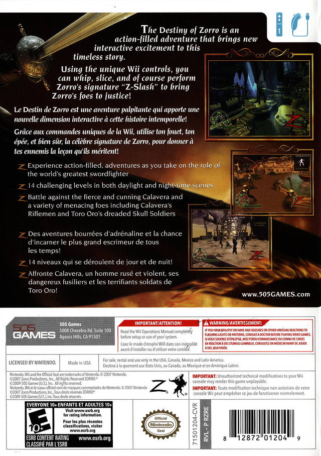 
The Destiny of Zorro | Wii | back cover 1