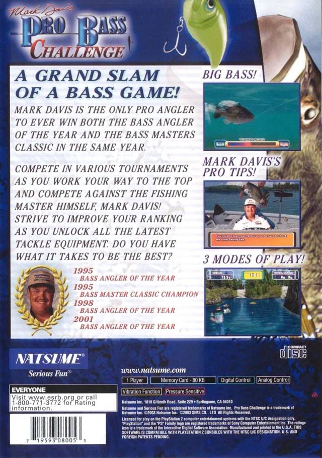 
Mark Davis Pro Bass Challenge | PlayStation 2 | back cover 1 | Region: North America | Source: LaunchBox