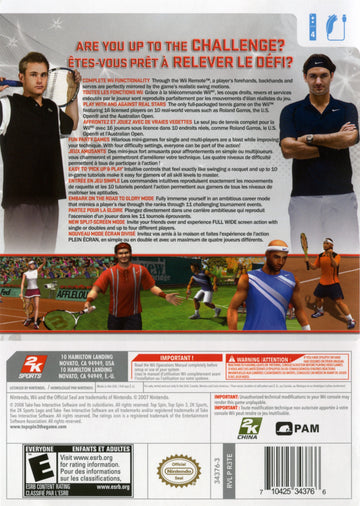 
Top Spin 3 | Wii | back cover 1