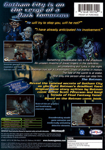 
Batman: Dark Tomorrow | Xbox | back cover 1 | Region: North America | Source: LaunchBox