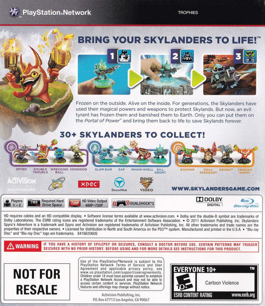 
Skylanders: Spyro's Adventure | PlayStation 3 | back cover 1 | Region: North America | Source: LaunchBox