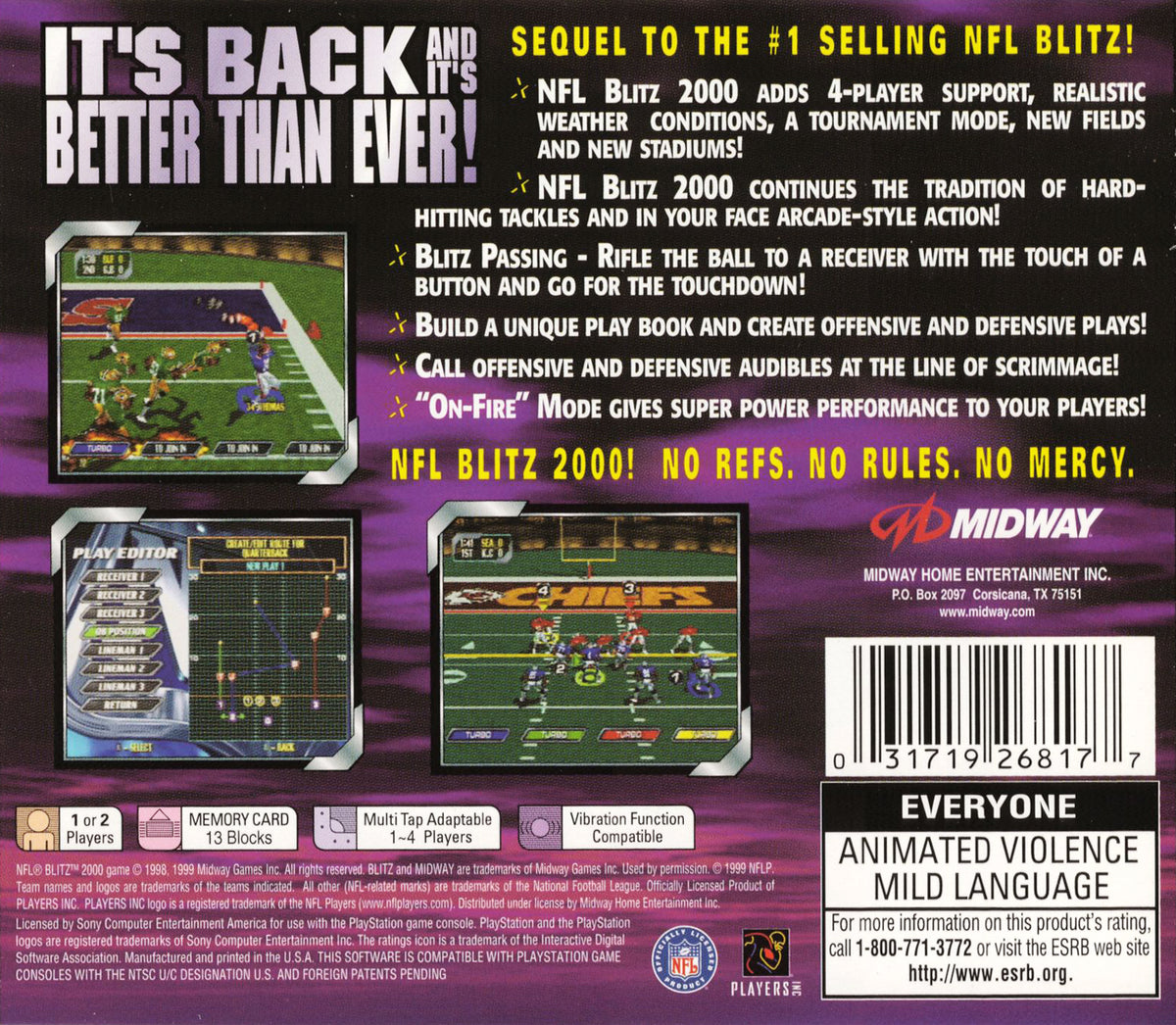 
NFL Blitz 2000 | PlayStation | back cover 1 | Region: North America | Source: LaunchBox