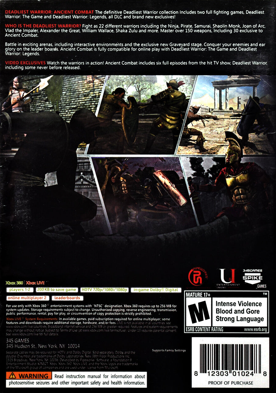 
Deadliest Warrior: Ancient Combat | Xbox 360 | back cover 1 | Region: North America | Source: LaunchBox