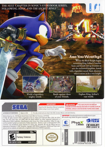 
Sonic and the Black Knight | Wii | back cover 1 | Region: North America | Source: LaunchBox