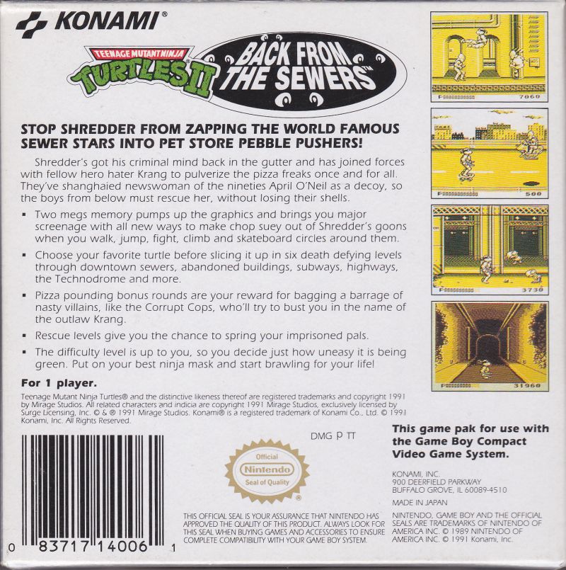 
Teenage Mutant Ninja Turtles II: Back from the Sewers | Game Boy | back cover 1