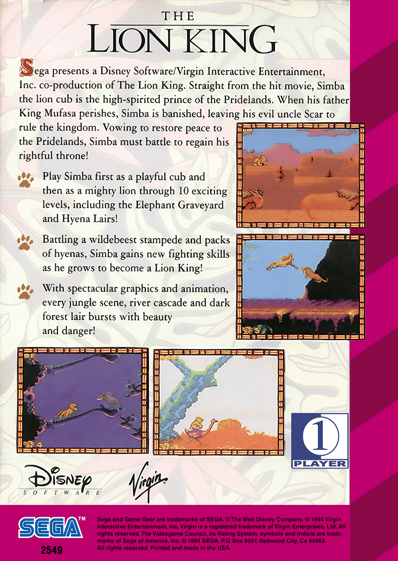 
The Lion King | Game Gear | back cover 1