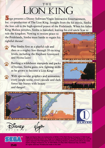 
The Lion King | Game Gear | back cover 1