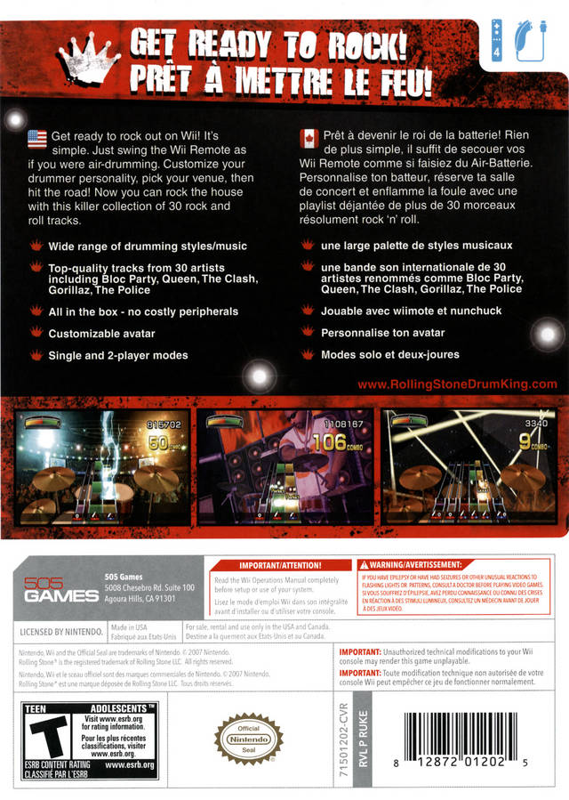 
Rolling Stone: Drum King | Wii | back cover 1