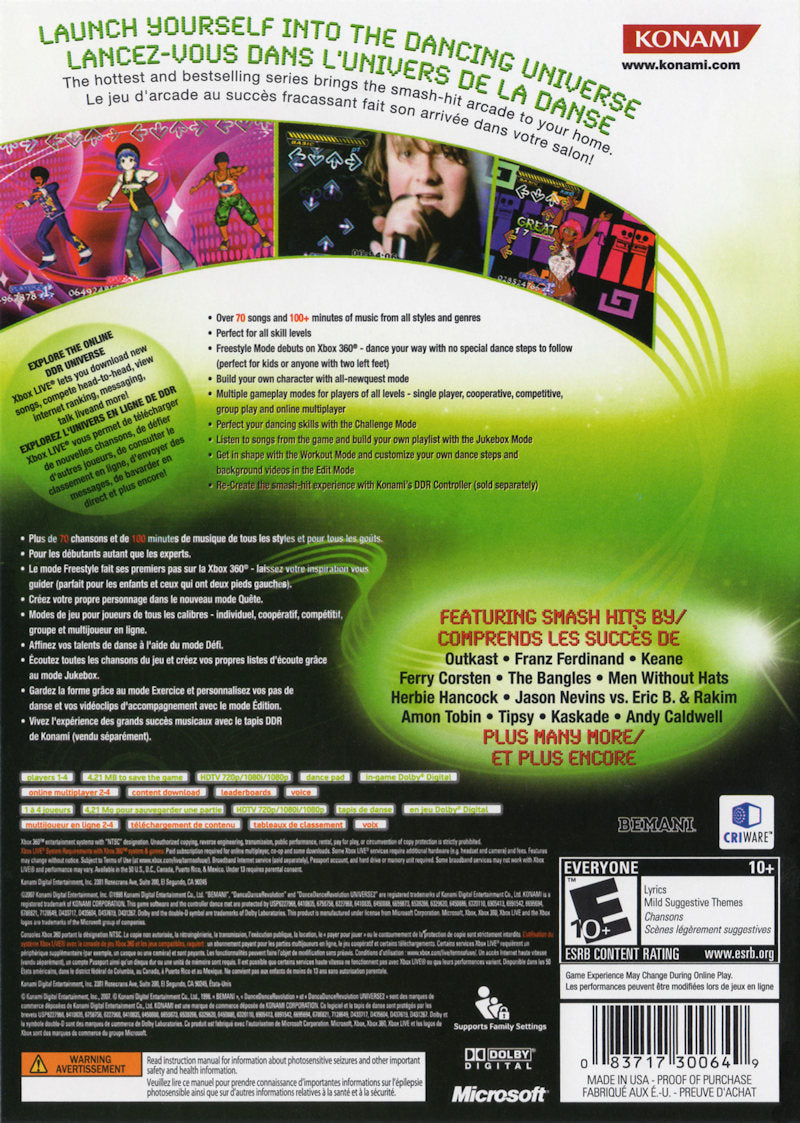 Dance Dance Revolution Universe 2 | Xbox 360 | back cover 1 | Region: North America | Source: LaunchBox