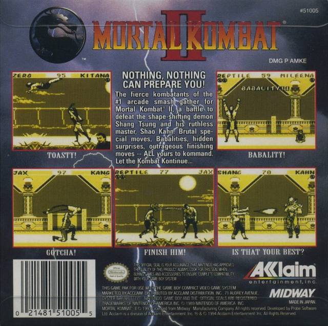 
Mortal Kombat II | Game Boy | back cover 1
