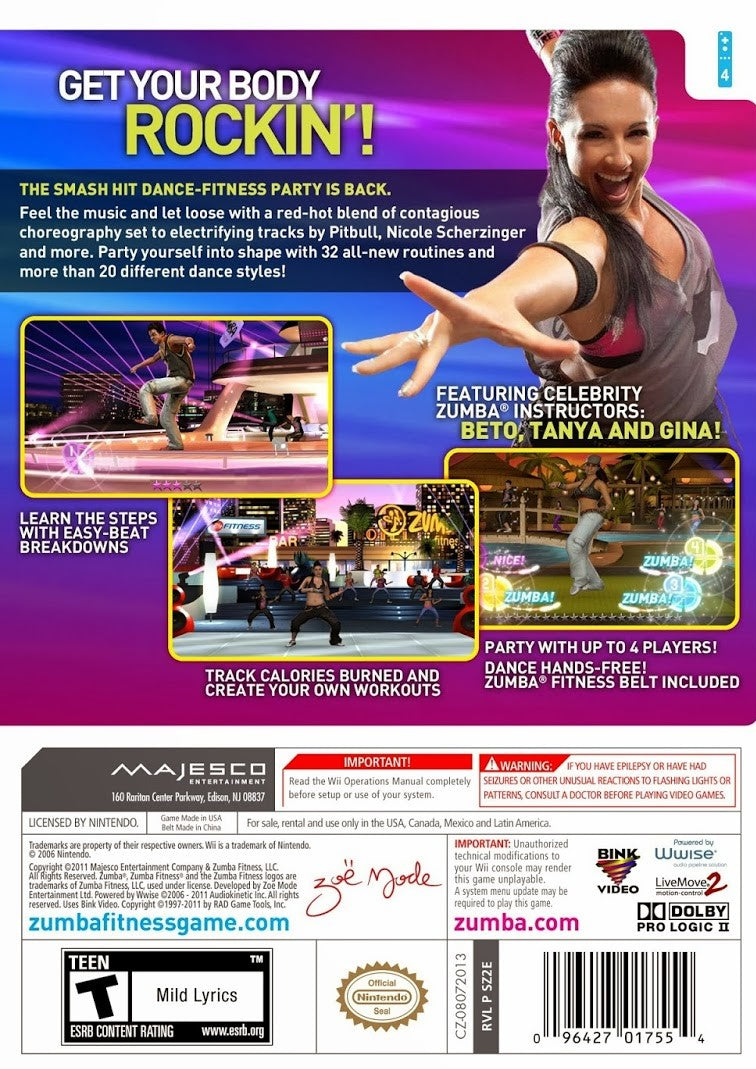 
Zumba Fitness | Wii | back cover 1 | Region: North America | Source: LaunchBox