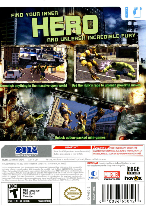 
The Incredible Hulk | Wii | back cover 1
