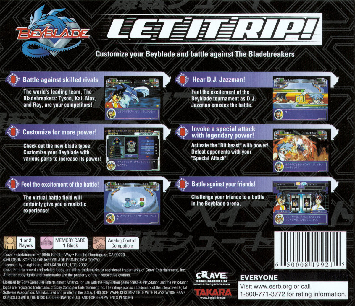 Beyblade: Let It Rip! | PlayStation | back cover 1 | Region: North America | Source: LaunchBox