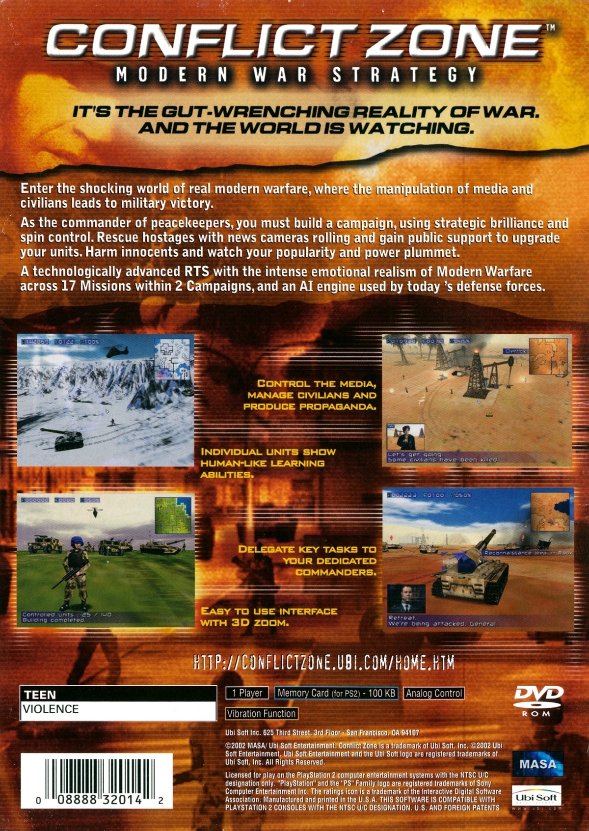 Conflict Zone: Modern War Strategy | PlayStation 2 | back cover 1 | Region: North America | Source: LaunchBox
