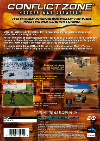 
Conflict Zone: Modern War Strategy | PlayStation 2 | back cover 1 | Region: North America | Source: LaunchBox