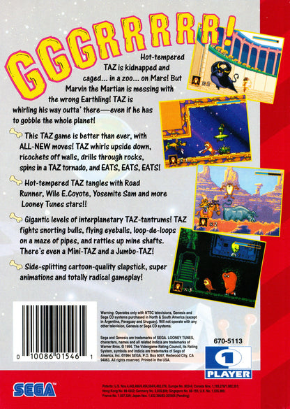 
Taz in Escape from Mars | Genesis | back cover 1