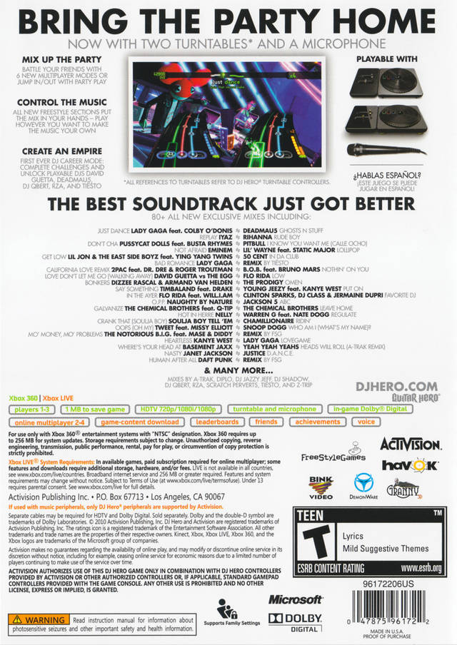 
DJ Hero 2 | Xbox 360 | back cover 1 | Region: North America | Source: LaunchBox