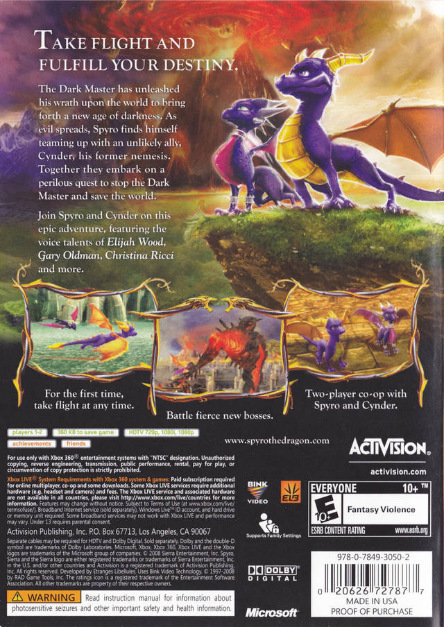 
The Legend of Spyro: Dawn of the Dragon | Xbox 360 | back cover 1