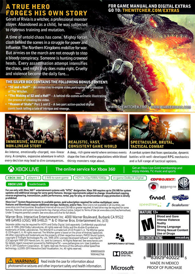 
The Witcher 2: Assassins of Kings (Enhanced Edition) | Xbox 360 | back cover 1